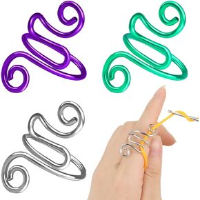 3 Pcs Adjustable Crochet Ring, Crochet Tension Rings Set, Finger Knitting Yarn Loop Tools for Women Mother Grandma Gifts, with Sewing Needle, Plastic Storage Box