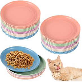30 Pieces Whisker Fatigue Relief Cat Bowl Shallow Cat Food Dish Wide and Small Pet Plate Wide Stray Cats Wet Feeding Bowls for Ferrets Feral Cat Kittens Short Legged Cat, 5.5 Inch Wheat Straw