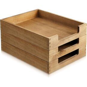 Fulmoon 3 Pcs Stackable Wood Letter Tray A4 Size Desk Tray Organizer Wooden Office Documents Tray Desktop Mail File Folder Document Magazine Storage