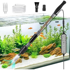 Aquarium Gravel Cleaner：Adjustable Length Vacuum for Water Change and Sand Washing with Strong Suction, 25W Power, 550GPH Flow for Fish Tank Remove Dirt Sand Wash Water Shower＆ Circulation