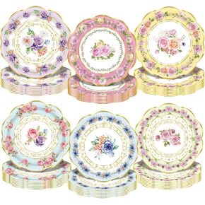 48 PCS لوحات شاي لوحات ورقة شاي زهرية لحفلة عيد ميلاد ، دش الطفل ، الشاي بعد الظهر ، زواج حفلات الزفاف لوحة ورق زهرة يمكن التخلص منها