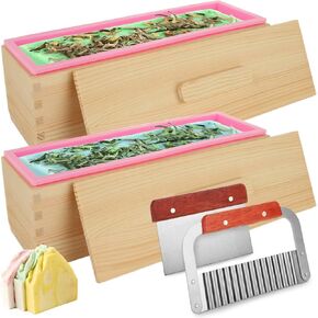 قالب صابون السيليكون للصابون يصنع قالب رغيف مستطيل 42 أوقية مع صناديق خشبية ، متموجة من الفولاذ المقاوم للصدأ وكاشطة مستقيمة لتصنيع الصابون الحرفية محلية الصنع ، وردي in Kuwait