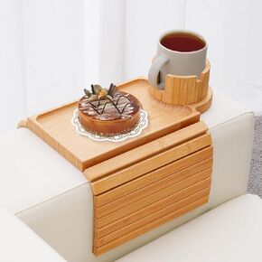 Couch Cup Holder Tray, 3 in 1 Couch Arm Table Tray,Large Bamboo Sofa Arm Rest Table with 360° Cup Holder,Removable Anti-Slip Organizer for Snack Drink Eating Table