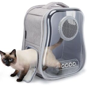 Ownpets Cat Backpack Carrier, Breathable Bubble Pet Backpack for Cats and Small Dogs up to 15lbs, Transparent & Foldable Pet Carrier for Travel, Hiking, and Outdoor Adventures