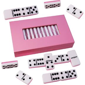 Double Six Standard Dominos Set 28 Tiles – Dominos Set Games for Adults, Classic Numbers Table Games, Family Travel Dominos Games Night Ideal for 2-4 Players (Pink)
