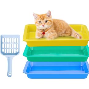 3 Pcs Kitten Litter Box,Plastic Portable Small Litter Pan Low Entry Waterproof Bunny Cat Litter Box,Multi Color Nonstick Litter Tray Travel Toilet for Small Pet Guinea Pig Rabbit
