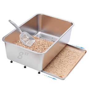 Pull-Out Sifting Stainless Steel Cat Litter Box for Pine Pellets
