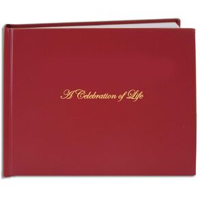 كتاب ضيوف جنازة BookFactory "A Celebration of Life"/Imitation Leather Memorial Book/Memorial Guest Book (48 Page-8 7/8 "× 7") ، Red ، Section Hardbound (Log-048-97CS-LRT64- (Funeral- ريج) -FX)