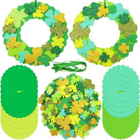 WorldBazaar St. Patrick’s Day Foam Wreath Craft Kits 16 Pack DIY Shamrock Foam Stickers Ornament Green Classroom Activities for Kids St Patrick Day Hanging Door Decor Arts Crafts Decoration