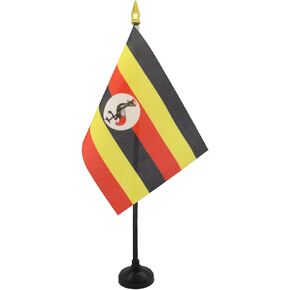 Uganda Table Flag 4'' x 6'' - Ugandan Desk Flag 15 x 10 cm - golden spear top - AZ FLAG