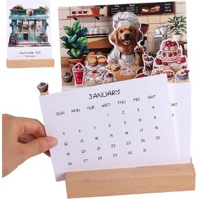 Small Desk Calendar 2025 - a pup café: Monthly Golden Retriever Calendar with a wooden base Dog Calendar for Home Office Decor Desk Accessories 8.07" x 5.91" (Jan. 2025 to Dec. 2025)