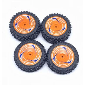 KingVal Replacement Front and Rear Wheel Tire Combo RC Spare Parts Compatible with WLtoys 124010 RC Car (Orange)