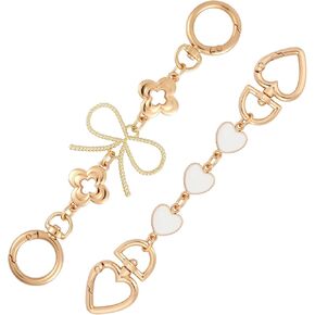 2pcs Bag Extender Chains, Durable Metal Purse Extenders Gold Bow & White Love Heart Purse Chain Strap Replacement Bag Extension Chains Bag Accessories and Perfect Gifts for Women