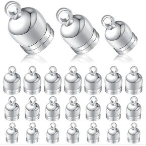150pcs 3 Sizes Cord End Caps Plastic Glue-in Barrel End Caps Cord Ends Connectors Leather Cord Findings Kit for DIY Tassel Bracelet Necklace Crafts Jewelry Making, Silver