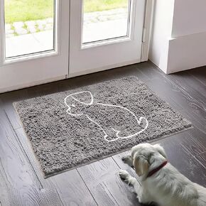 Muddy Mat® Dog Sit Door Embroidery Mat Super Absorbent Microfiber Indoor Outdoor mat for Muddy Paws, Non-Slip Washable Pet Rug, Quick Dry Chenille Entryway Carpet, Machine Washable – Grey 19"x30"