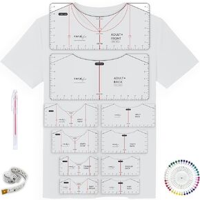 13Pcs Upgraded XL Tshirt Ruler Guide for Vinyl Alignment, Higher Precise Shirt Ruler, Round Neck & V Neck, Multipurpose Bicolor Measurement Tool for Children Youth Adult Front and Back