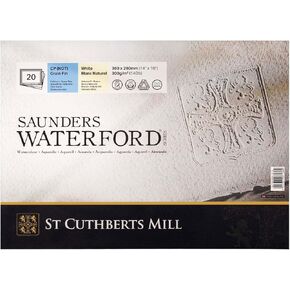 St. Cuthberts Mill Saunders Waterford Watercolor Paper Block - 12x9-inch White 100% Cotton Watercolor Paper - 20 Sheets of 140lb Cold Press Watercolor Paper for Gouache Ink Acrylic Charcoal and More
