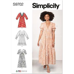 Simplicity Misses' V-Neck Empire Dress Sewing Pattern Kit, Code S9702, Sizes 8-10-12-14-16, Multicolor