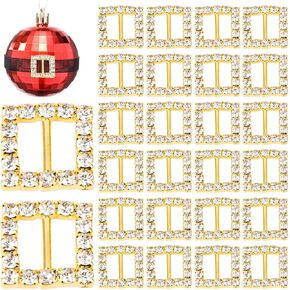 AUEAR, 25 Pack Gold Square Rhinestone Ribbon Buckle 16mm Slider Buckles Metal Belt Mini Chair Sash for Wedding Party Gift Wrap DIY Craft,