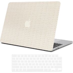 Compatible with MacBook Air 13 inch Case 2025 2024 2023 2022 Release M3 A3113 M2 A2681 Liquid Retina Display,Elegant Woven Leather Hard Shell Case+Keyboard Cover for MacBook Air 13.6 inch,Beige
