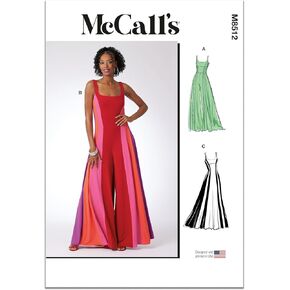 McCall's M8512D5 Misses' Floor Length Knit Jumpsuits and Dress Sewing Pattern Packet, Design Code M8512, Sizes 4-6-8-10-12