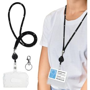 Retractable Lanyards for ID Badges, Rhinestone Office Lanyard for Keys, Bling Teacher Lanyard for Women