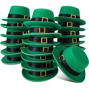 24 Pcs St Patricks Day Hat Green Top Mini Hat with Buckle Irish Tiny Party Hats St Patrick's Day Party Decorations for Dolls St. Paddy's Day Craft Costume DIY Holiday Birthday Gathering
