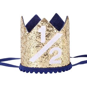 Alianzeo Half Birthday Party Crown, 1/2 Pink Birthday Party Hat for baby Girl or Boy, Glitter Crown hat for 6 Month baby
