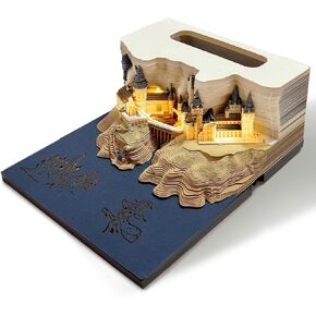 Time Piece Calendar 2025 Potter,Super sized3DCastle Art Calendar Desktop Memo Pad Easy RipTear Away Paper Carving Sticky of DIY Note,Decorative Sculpture Wood Pen Holder for Desk, Gift for Adults Kids