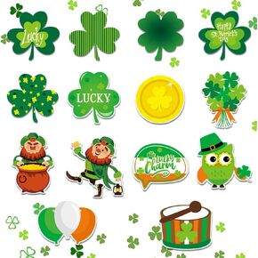 42pcs Saint Patrick's Day Cutouts Bulletin Board Decoration Set St. Patrick's Day Clover Coins Irish Ballons Cut-Outs with 100Pcs Glue Points Sticker for Classroom Bulletin Board Game Party Decoration