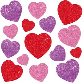 45Pcs Valentine's Day Paper Cut-Outs with Glue Points Red Pink Purple Glitter Heart Shape Cutouts Bulletin Board Decor for DIY Craft Art School Home Party Favor Supplies