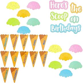 Juvale Ice Cream Birthday Board Cutouts for Classroom Decorations (48 Pack)