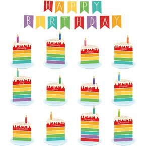 109Pcs Rainbow Cake Cut-Outs with Glue Points Happy Birthday Cutouts Colorful Paper Cutting for Party Supplies Classroom Bedroom Bulletin Board Decor