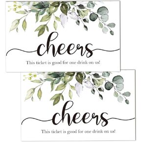 50 Rustic Greenery Elegant Drink Ticket Coupons for a Free Drink, Party Drink Tickets, and Drink Ticket Coupons for a Free Drink at Weddings, Corporate Events, and Work Parties.