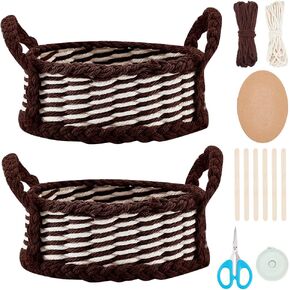 FREEBLOSS 2 Set Macrame Cord Basket Making Kit Basket Weaving Craft Storage Baskets DIY Storage Bins Decorative Storage Boxes Handmade Weaving Kit for Adults