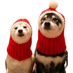 NACOCO Christmas Dog Hat Crocheted Snood Funny Pet Cap with Pompon Red Green Warm Winter Dog Hat Knit Snood Headwear for Pets & Women & Men (Red, S)