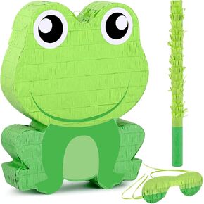 3 Pcs Cow Dog Frog Panda Piñata Farm Birthday Party Favors Decorations Supplies Include Large Piñata, Stick, Paper Blindfolds for Barnyard Theme Country Outdoor Party Games for Kids (Frog)