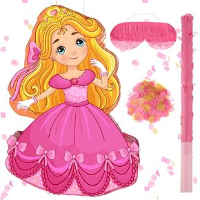 Threan Princess Piñata Girl Girl Princess Party Game Combishs Conser Piñata Stick Engledfold Mask Confetti for Girl Girl Baby Birthday Party Supplies ، 16.1 × 11.4 × 3 بوصة