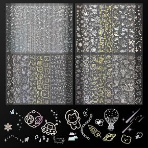 36 Sheets Kpop Holographic Stickers Decorative Laser Stickers Glitter Photocard Stickers Ribbon Heart Butterfly Bubbles Korean Stickers for Arts Crafts Photocards Binder