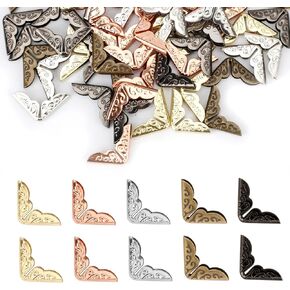100pcs Book Corner Protectors, Iron Book Edge Protector Vintage Paperback Book Corner Protector Decorative Book Corner Covers for Scrapbook Photo Album Notebook Folder Picture (5 Colors)