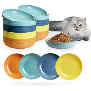 Fhiny 24PCS Whisker Fatigue Relief Cat Bowl, 6 in Shallow Kitten Food Dish Saucer Wheat Straw Minimalist Single Kitty Plate Wide Flat Wet Food Bowl for Short Legged Pet-Round-Deep