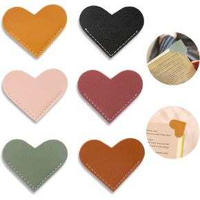 Leather Heart Bookmark,6 Pcs Corner Page Marks for Women,Kids, Book Accessories Cute Handmade Book Reading Gift for Book Lovers