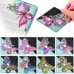 Ireer 8 Pcs Diamond Art Bookmark Kit Butterfly Diamond Painting Bookmark DIY Corner Book Marks for Kid Adult Book Lover Graduation Birthday Wedding Crafts Supplies, 8 Styles