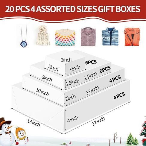 Woric 20 Home Home Boxs with Lids for Presents White Shirt Boxes 4 أحجام متنوعة و 72 ملصقًا لعطلة عطلات عيد الحب الخريجة الحاضر in Kuwait