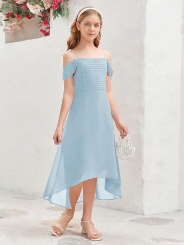 فستان Imily Bela للفتيات ذو الكتف البارد لوصيفات العروس غير المتماثلة من الشيفون لحفلات الزفاف in Kuwait