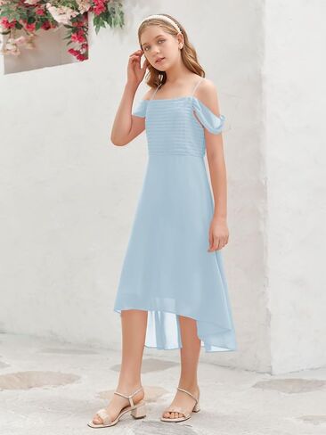 فستان Imily Bela للفتيات ذو الكتف البارد لوصيفات العروس غير المتماثلة من الشيفون لحفلات الزفاف in Kuwait