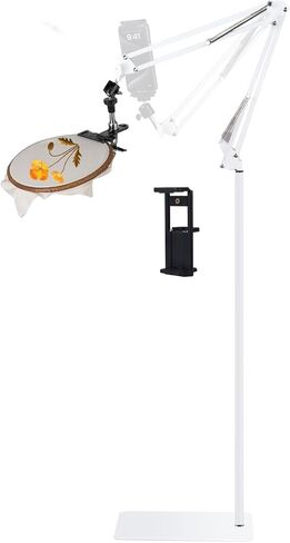 Adjustable Embroidery Hoops Stand for Hand Work,Cross Stitch Frame with 360° Rotation, Embroidery Stand Lap Suitable for Embroidery Kit,3-in-1 Hoop/Tablet/Phone Holder Floor Stand，White in Kuwait