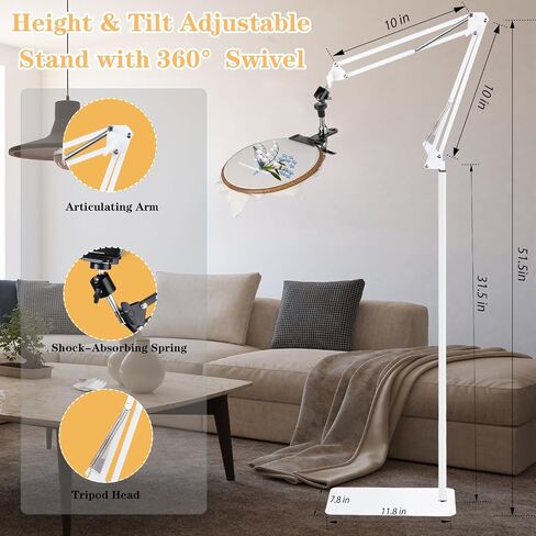 Adjustable Embroidery Hoops Stand for Hand Work,Cross Stitch Frame with 360° Rotation, Embroidery Stand Lap Suitable for Embroidery Kit,3-in-1 Hoop/Tablet/Phone Holder Floor Stand，White in Kuwait