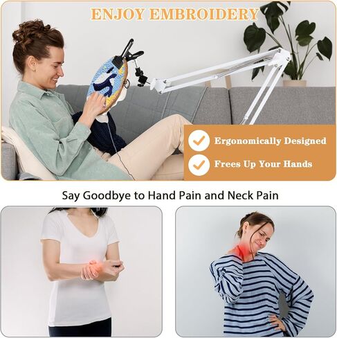 Adjustable Embroidery Hoops Stand for Hand Work,Cross Stitch Frame with 360° Rotation, Embroidery Stand Lap Suitable for Embroidery Kit,3-in-1 Hoop/Tablet/Phone Holder Floor Stand，White in Kuwait