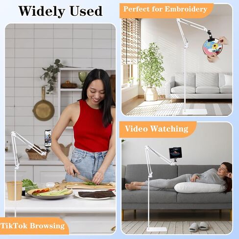 Adjustable Embroidery Hoops Stand for Hand Work,Cross Stitch Frame with 360° Rotation, Embroidery Stand Lap Suitable for Embroidery Kit,3-in-1 Hoop/Tablet/Phone Holder Floor Stand，White in Kuwait